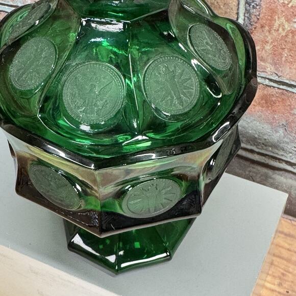 Fostoria Glass Emerald Green Coin Dot 8 1/2" Wedding Bowl Covered Candy Jar Lid‎ - Picture 5 of 13